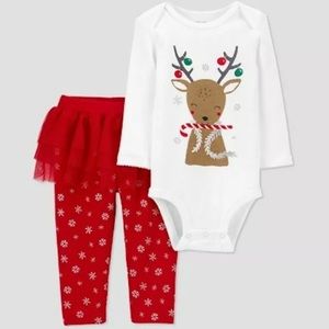 3M 2pc Christmas Reindeer Top and Tutu Bottom Set